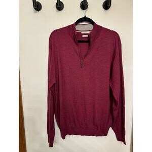 Peter Millar Men Large Magenta100% Italian ExtraFine Merino Wool 1/4 Zip Sweater